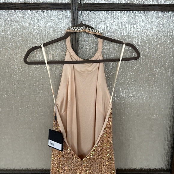 Mac Duggal SEQUINED HIGH NECK RHINESTONE TRIM COLUMN GOWN size 6 NEW Sold Out - Picture 11 of 16